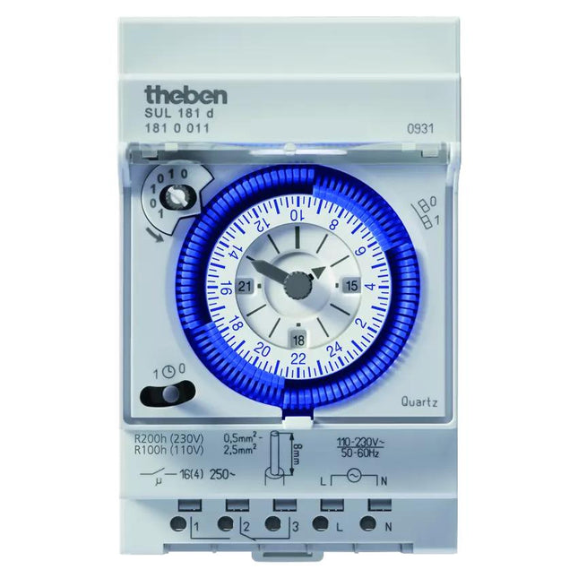 Theben SUL 181 D 3 Module 1 Channel Daily Program DIN Rail Analogue Segment Time Switch