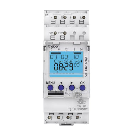 Theben Selekta 172 Top3 Astro Time Switch 2 Channels Pulse Reg/Din Rail/Top-Hat Rail Push Button/Switch 3 Twilight Ranges