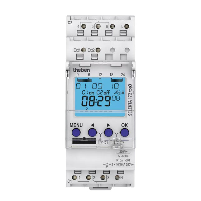 Theben Selekta 172 Top3 Astro Time Switch 2 Channels Pulse Reg/Din Rail/Top-Hat Rail Push Button/Switch 3 Twilight Ranges