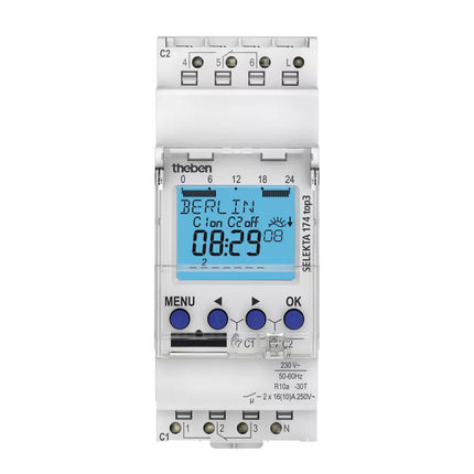 Theben Selekta 174 Top3 Astro Time Switch 2 Channels Reg/Din Rail/Top-Hat Rail Reversible Astro Mode