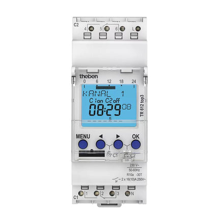 Theben Tr 612 Top3 2 Module 2 Channel Weekly Program Din Rail Digital Time Switch