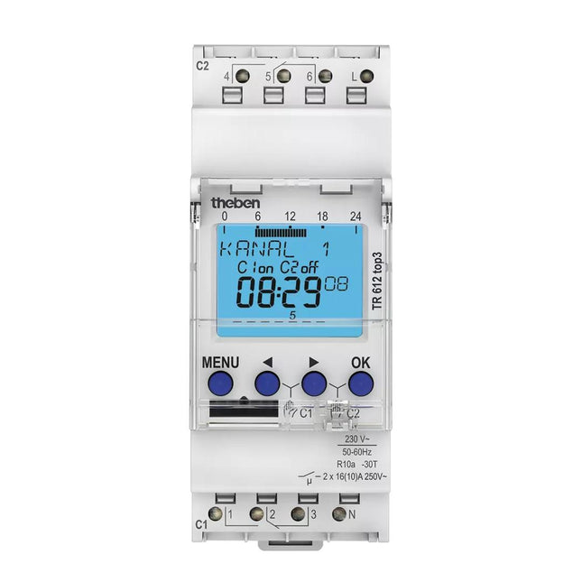 Theben Tr 612 Top3 2 Module 2 Channel Weekly Program Din Rail Digital Time Switch