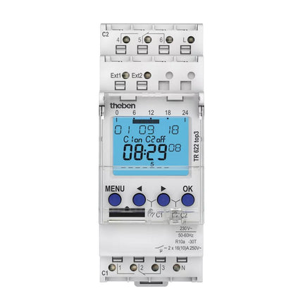 Theben Tr 622 Top3 Digital Time Switch 2 Channels Reg/Din Rail/Top-Hat Rail
